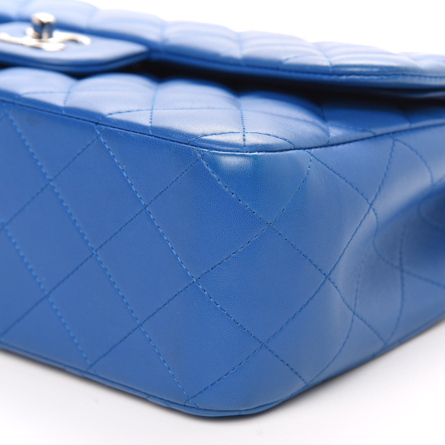 Lambskin Quilted Jumbo Double Flap Blue