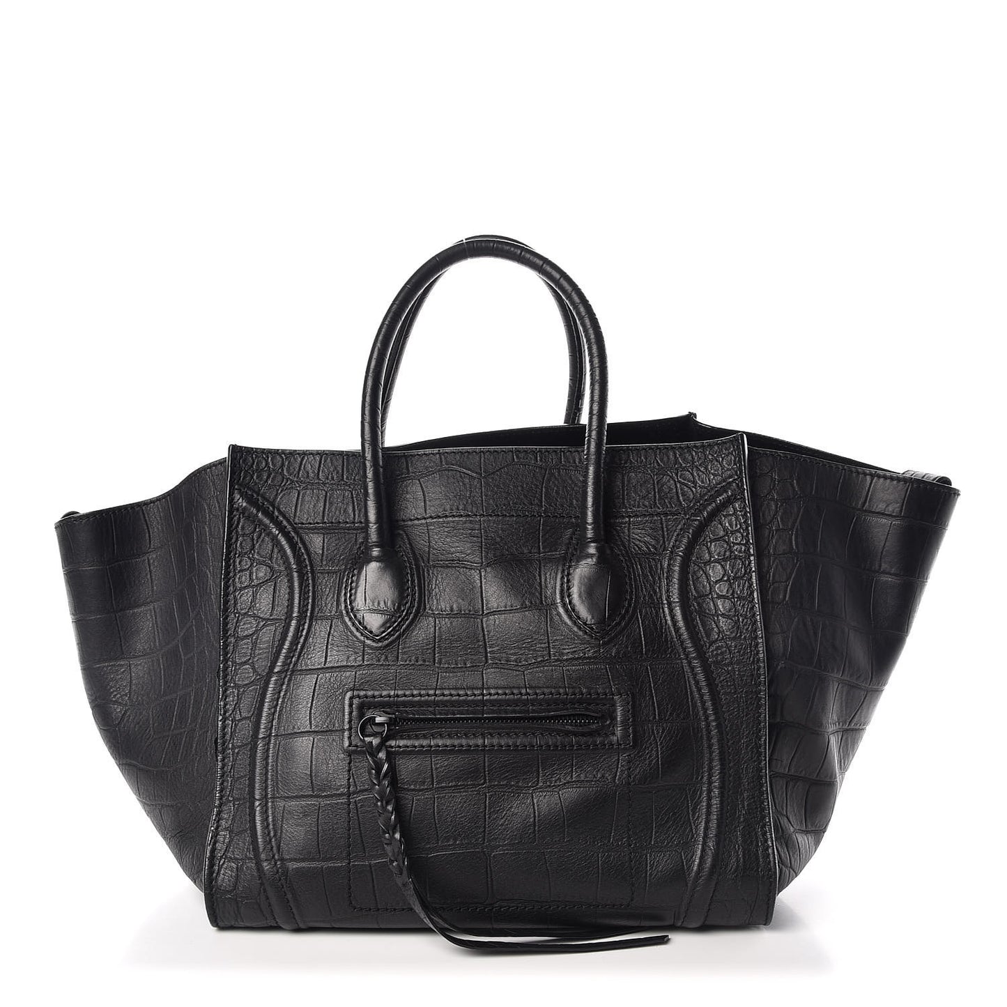 Crocodile Embossed Calfskin Medium Phantom Luggage Black
