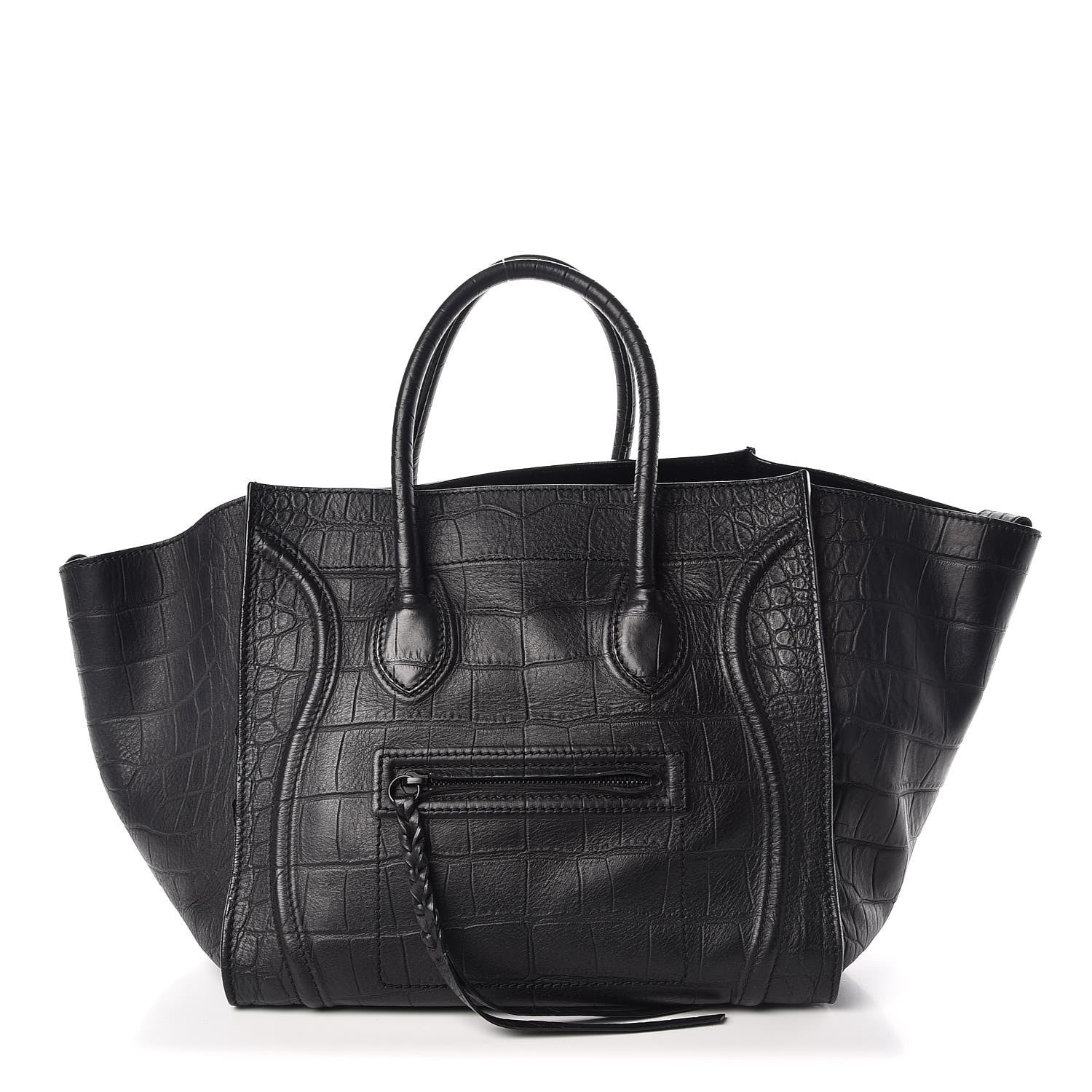 Celine Crocodile Embossed Calfskin Medium Phantom Luggage Black 1 of 19