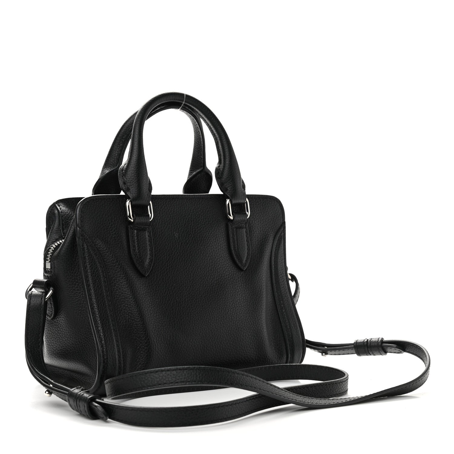 Alexander McQueen Pebbled Calfskin Mini Skull Padlock Zip Around Tote Black 2 of 10
