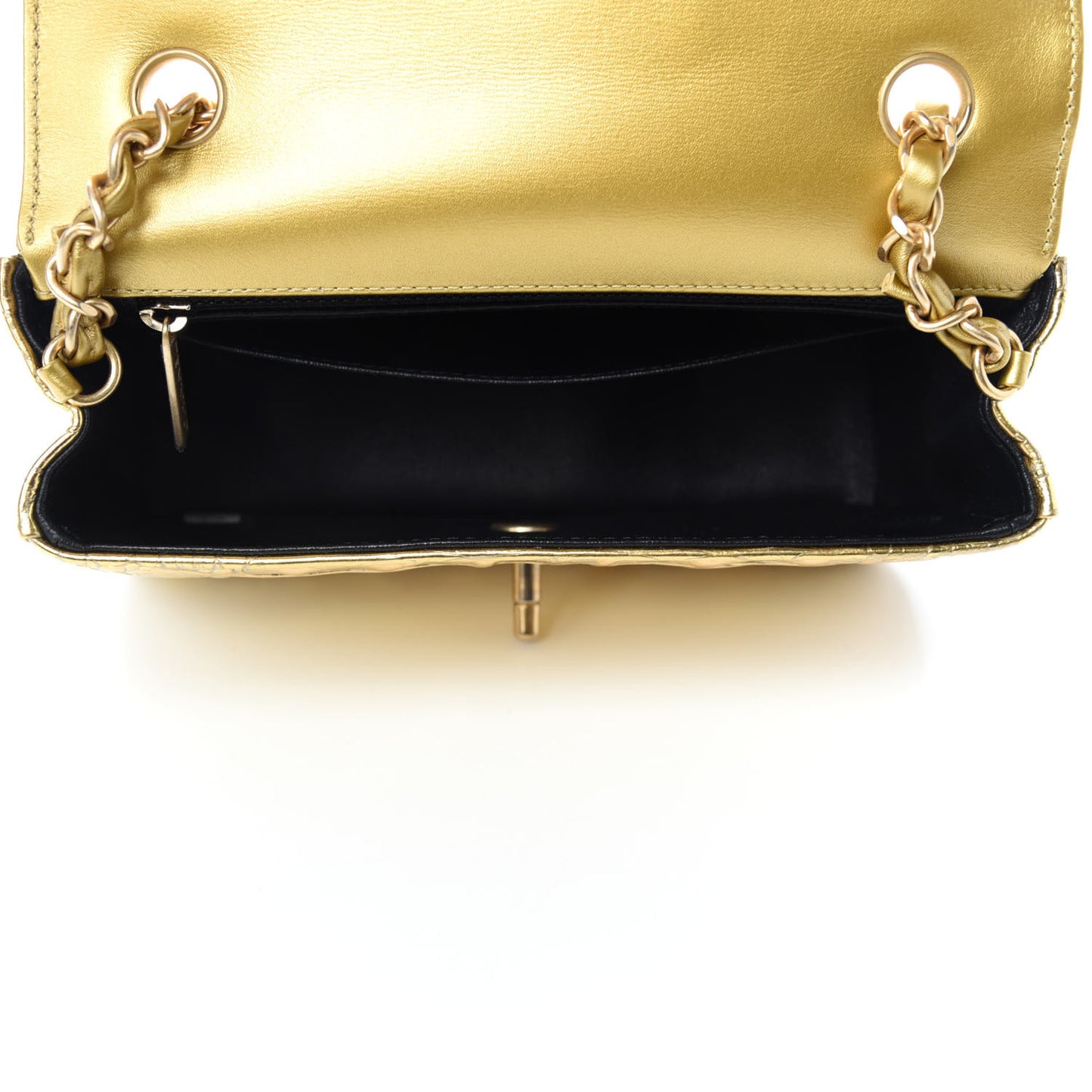 Metallic Calfskin Crocodile Embossed Cocodile Rectangular Mini Flap Gold
