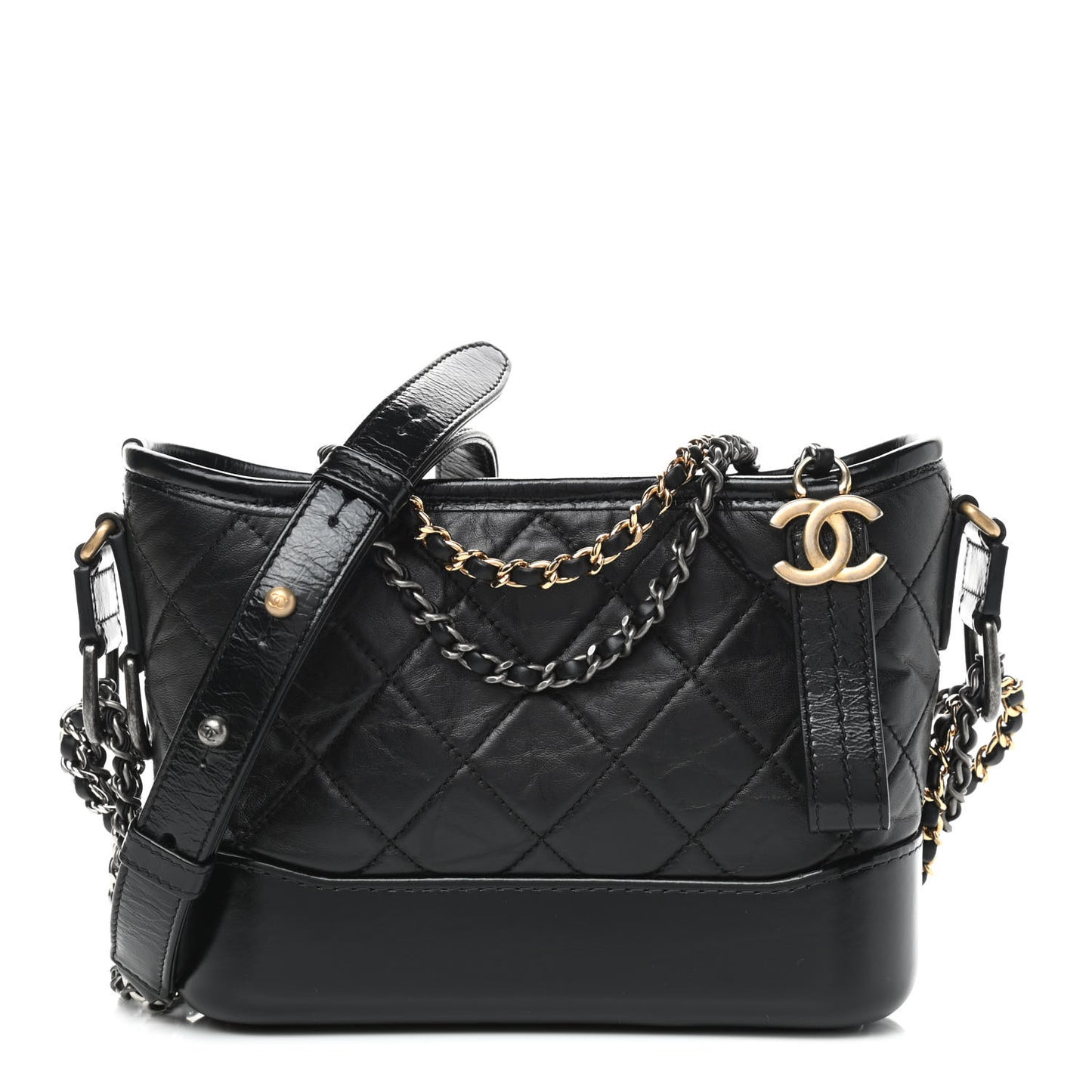 Aged Calfskin Quilted Small Gabrielle Hobo Black