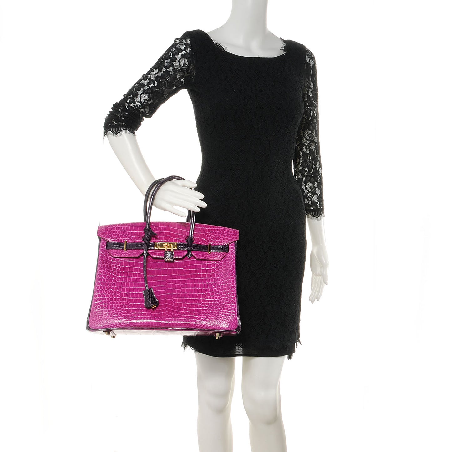 Shiny Porosus Crocodile Bi-Color Horseshoe Birkin 35 Rose Scheherazade/Amethyst