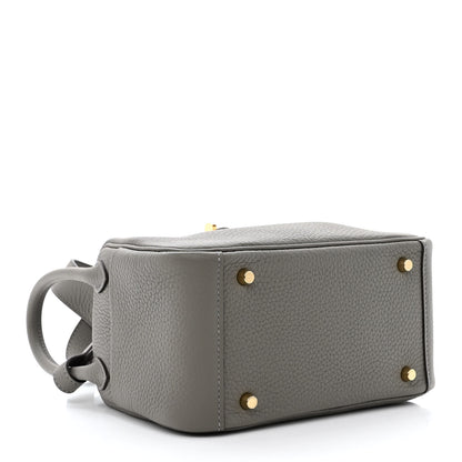 Hermes Taurillon Clemence Mini Lindy 20 Gris Meyer 4 of 11