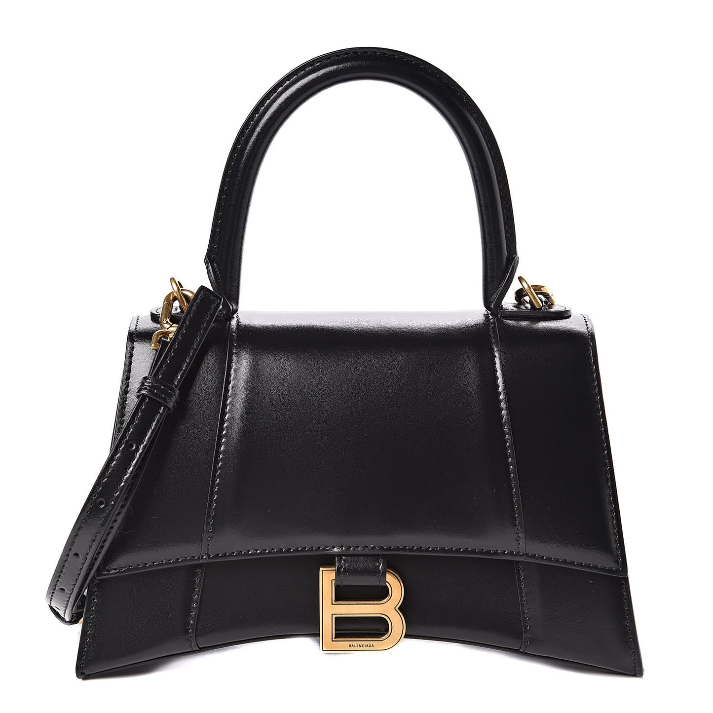 Shiny Box Calfskin Small Hourglass Top Handle Bag Black