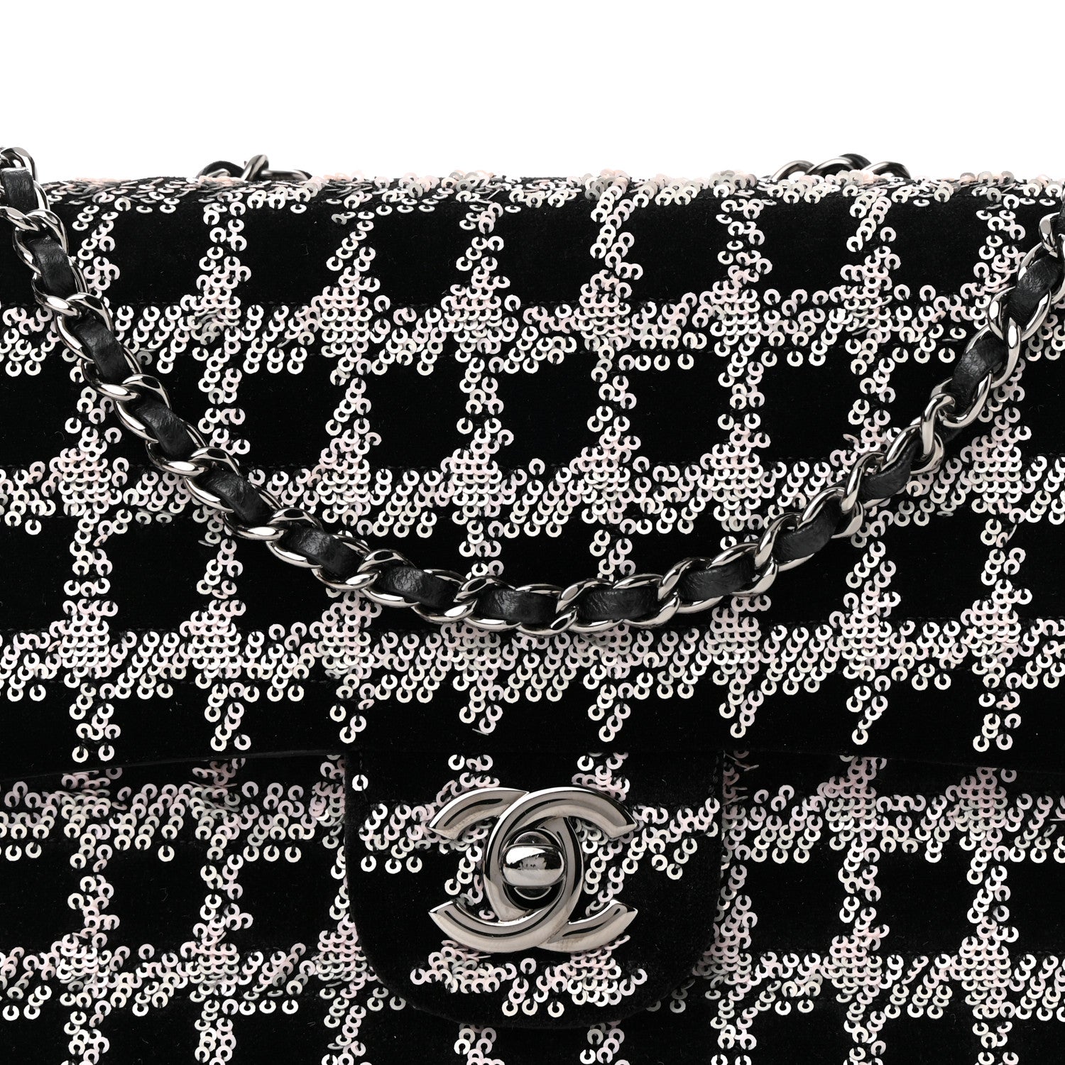 Chanel Velvet Sequin Mini Houndstooth Rectangular Flap Black Pink 7 of 10