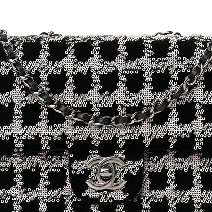 Chanel Velvet Sequin Mini Houndstooth Rectangular Flap Black Pink 7 of 10