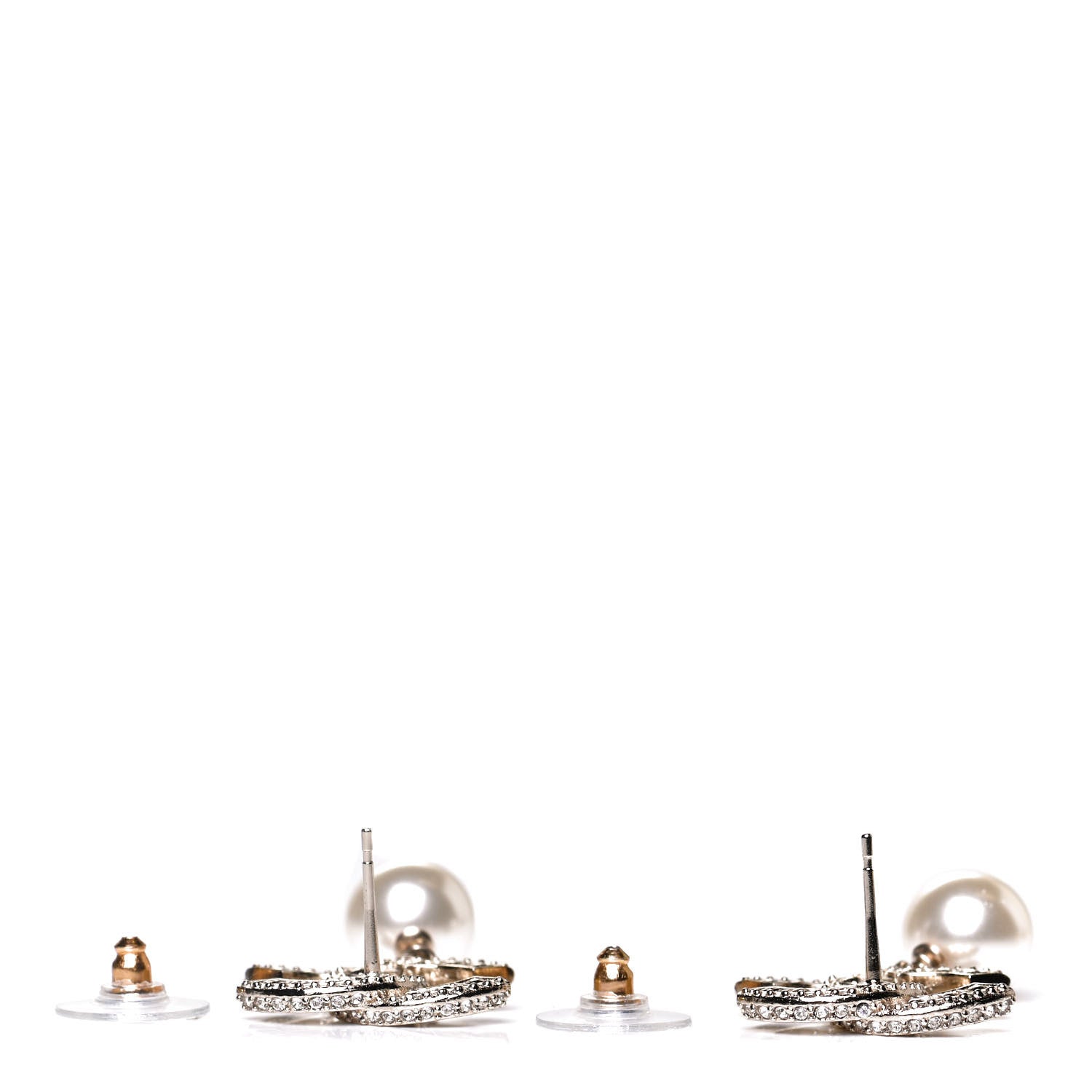 Chanel Crystal Pearl CC Drop Earrings Gold 3 of 5