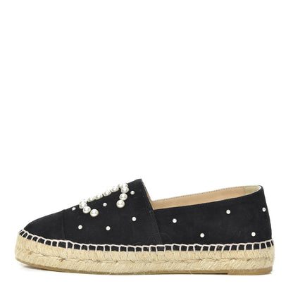 Chanel Suede Pearl CC Espadrilles 37 Black 1 of 7