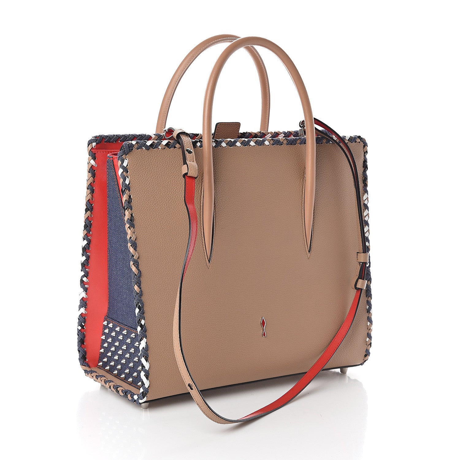 Christian Louboutin Calfskin Mexinodo Beaded Studded Triple Gusset Large Paloma Beige Blue 2 of 8