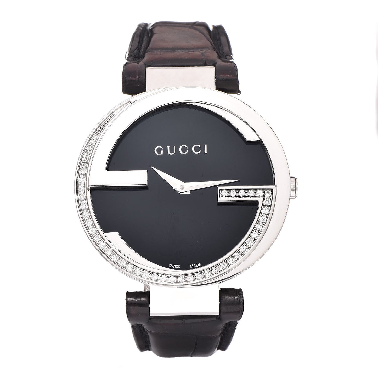 Stainless Steel Alligator Diamond 37mm Interlocking G Quartz Watch Black