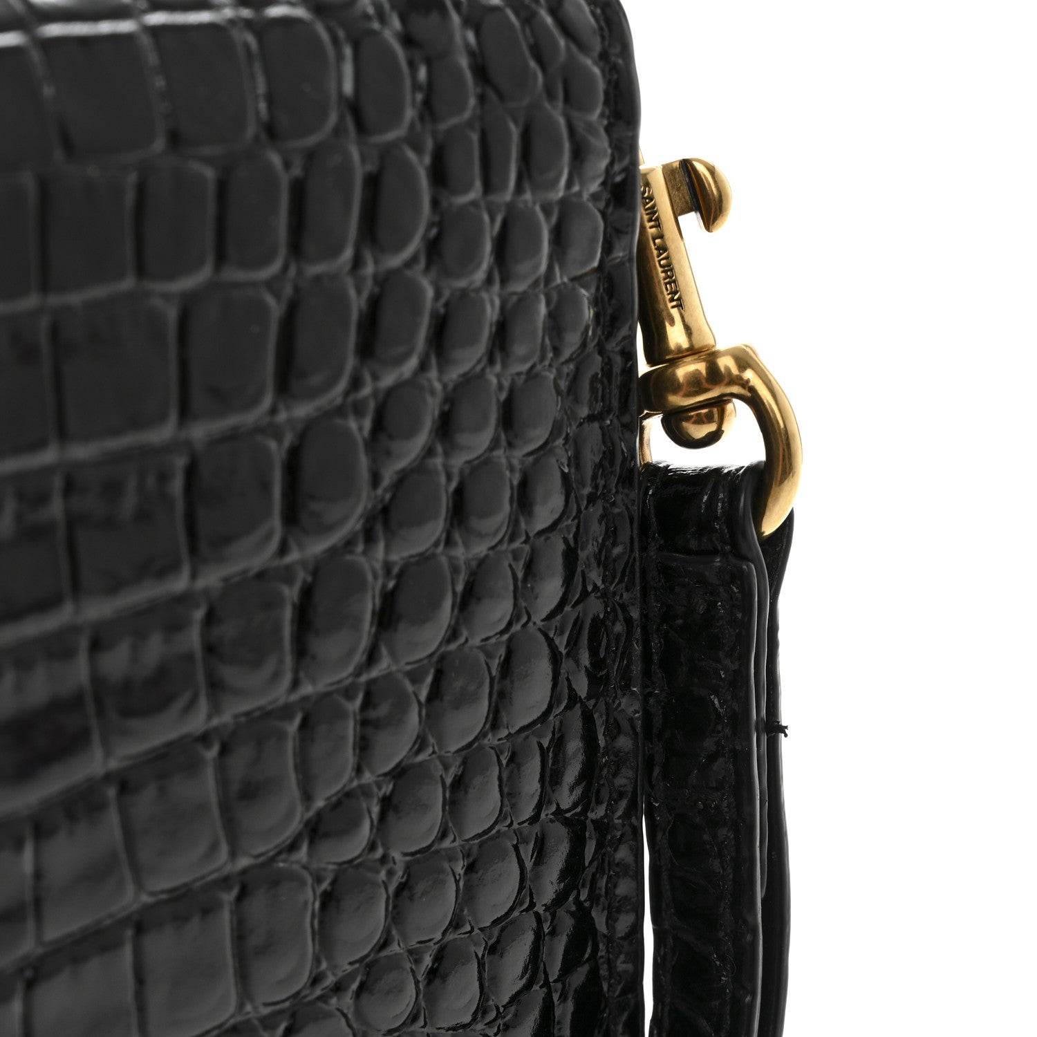 Saint Laurent Calfskin Crocodile Embossed Monogram Cassandre Flap Pouch Black 11 of 11