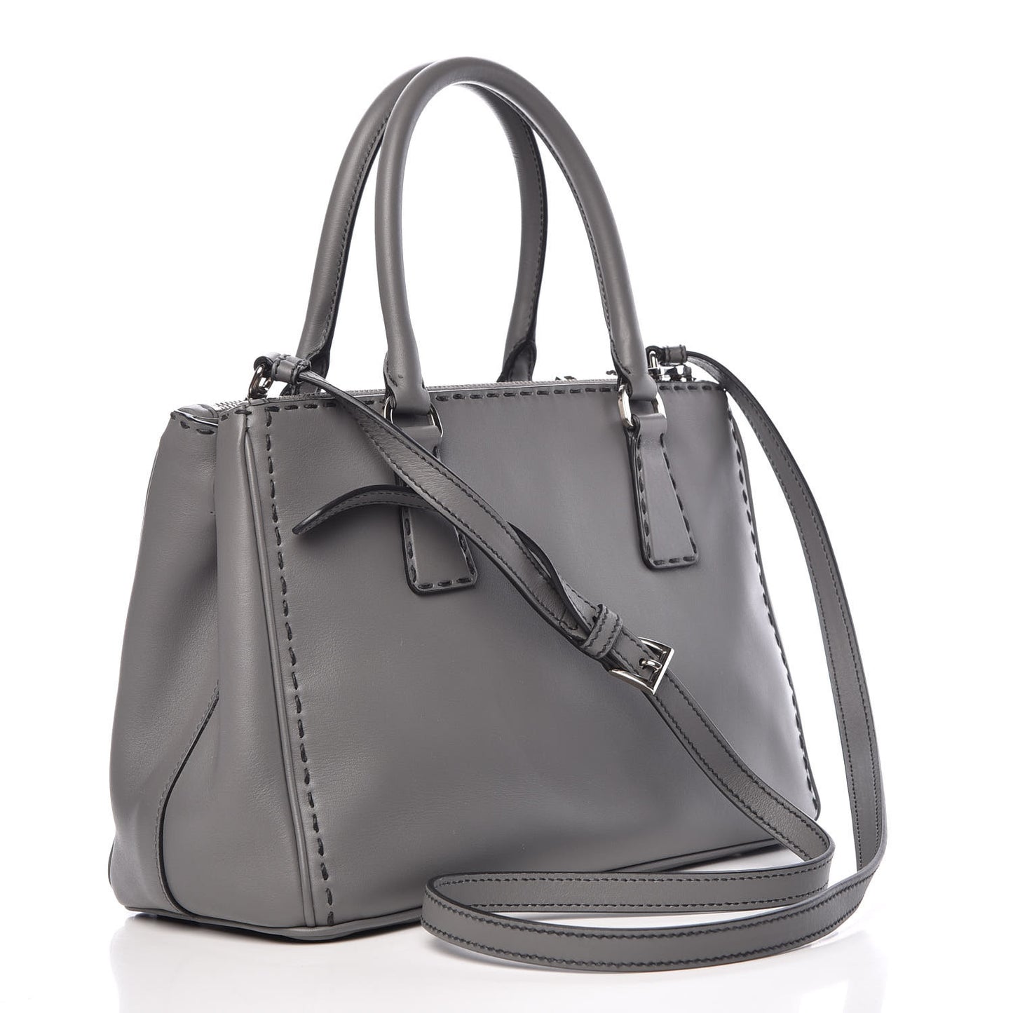 City Calf Small Hand Stitched Galleria Double Zip Tote Marmo