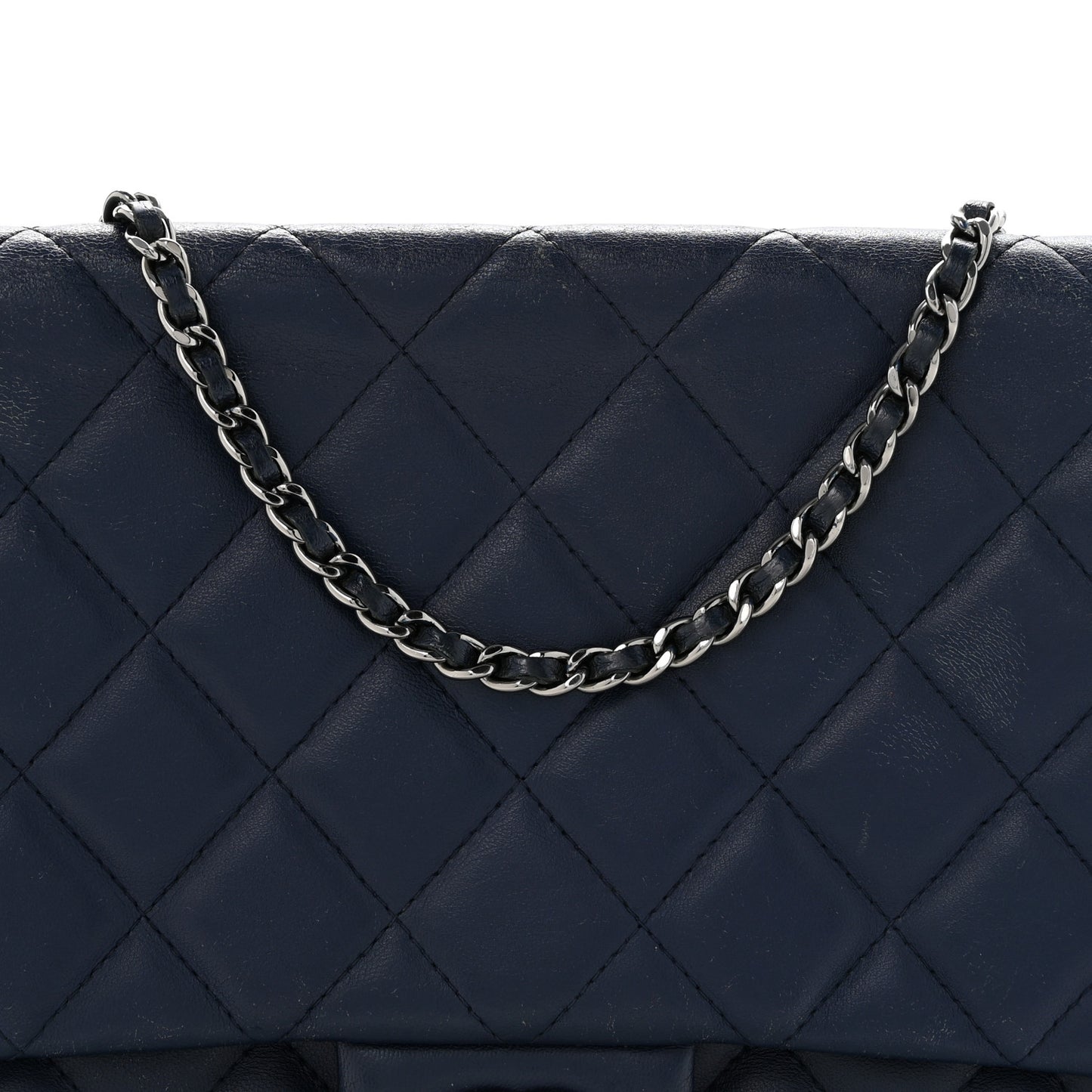 Lambskin Quilted Clutch with Chain Flap Navy