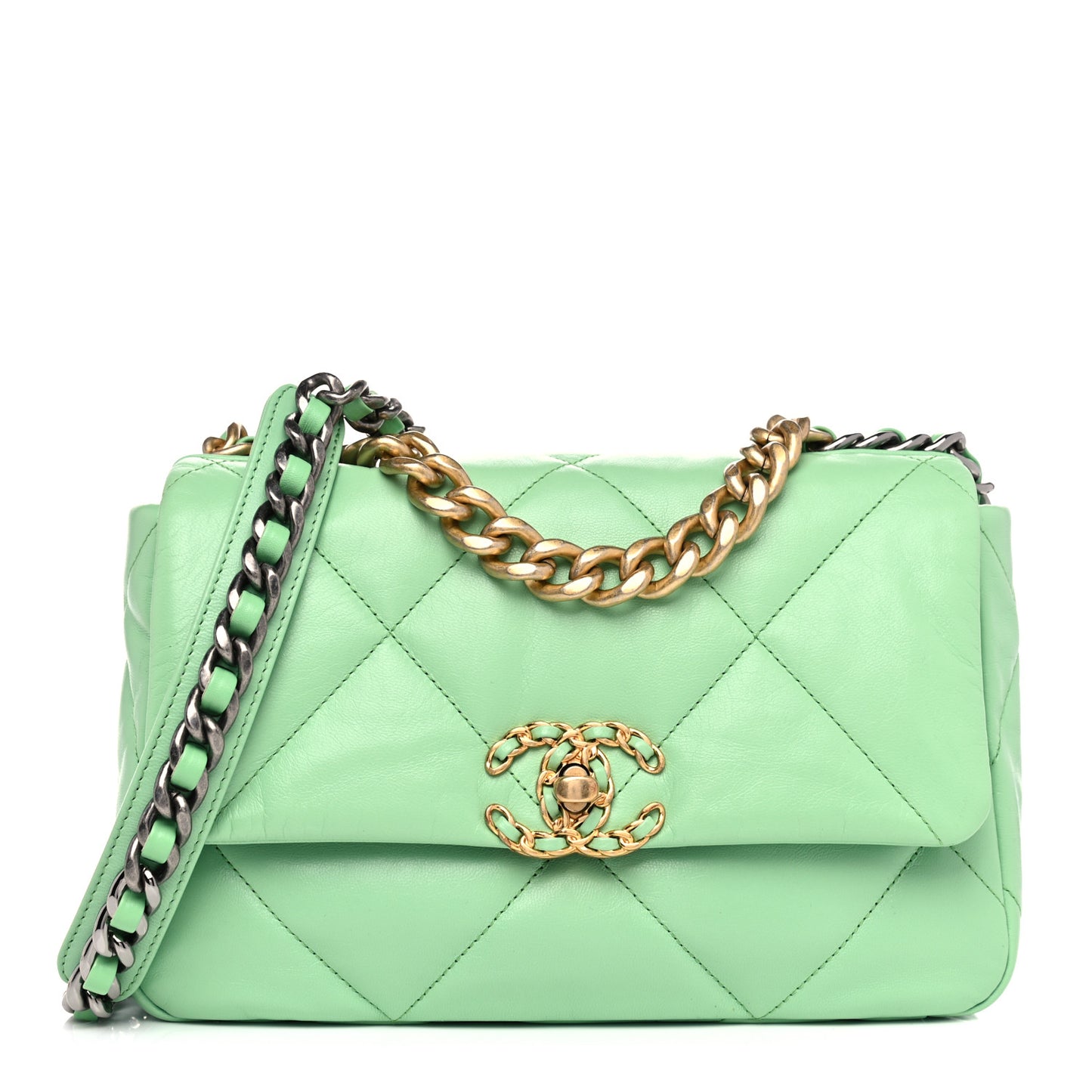 Goatskin Quilted Medium Chanel 19 Flap Light Green