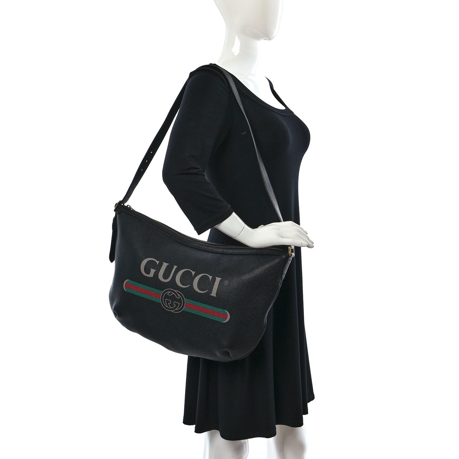 Gucci Grained Calfskin Logo Half Moon Hobo Black 2 of 11