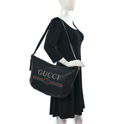 Gucci Grained Calfskin Logo Half Moon Hobo Black 2 of 11