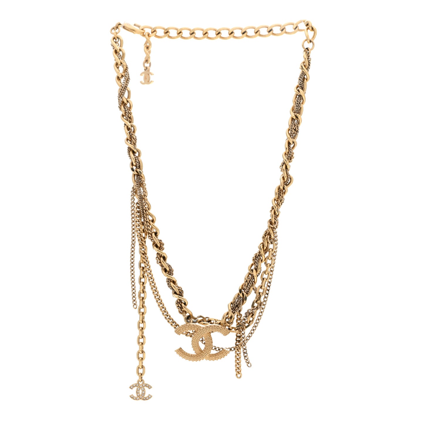 Metal Chain Link CC Multi Strand Choker Necklace Gold