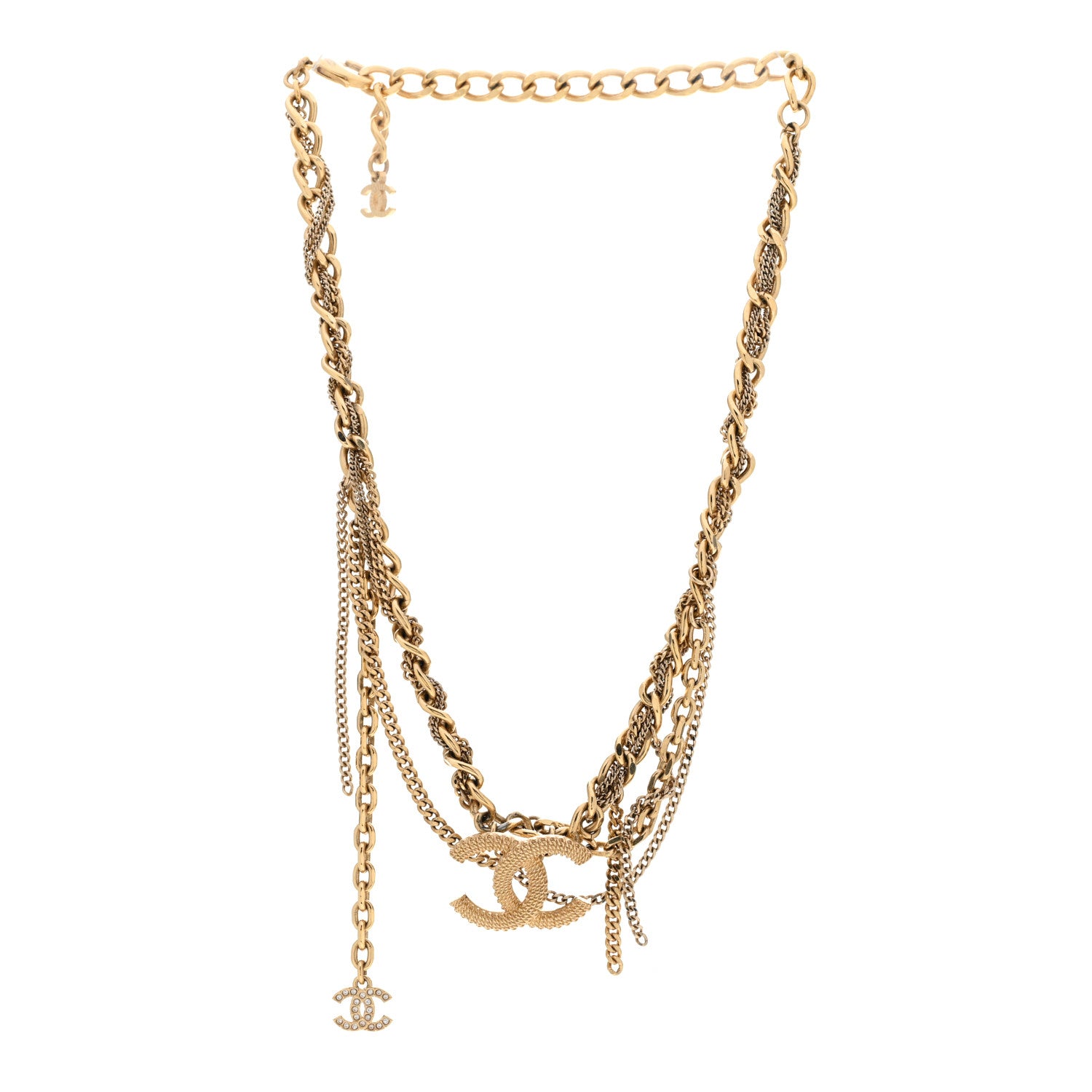 Chanel Metal Chain Link CC Multi Strand Choker Necklace Gold 3 of 5