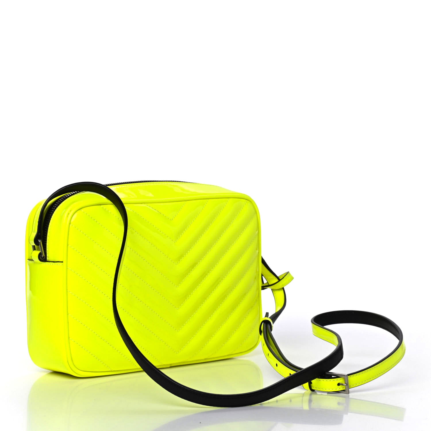 Saint Laurent Patent Calfskin Matelasse Monogram Lou Camera Bag Neon Yellow 2 of 4