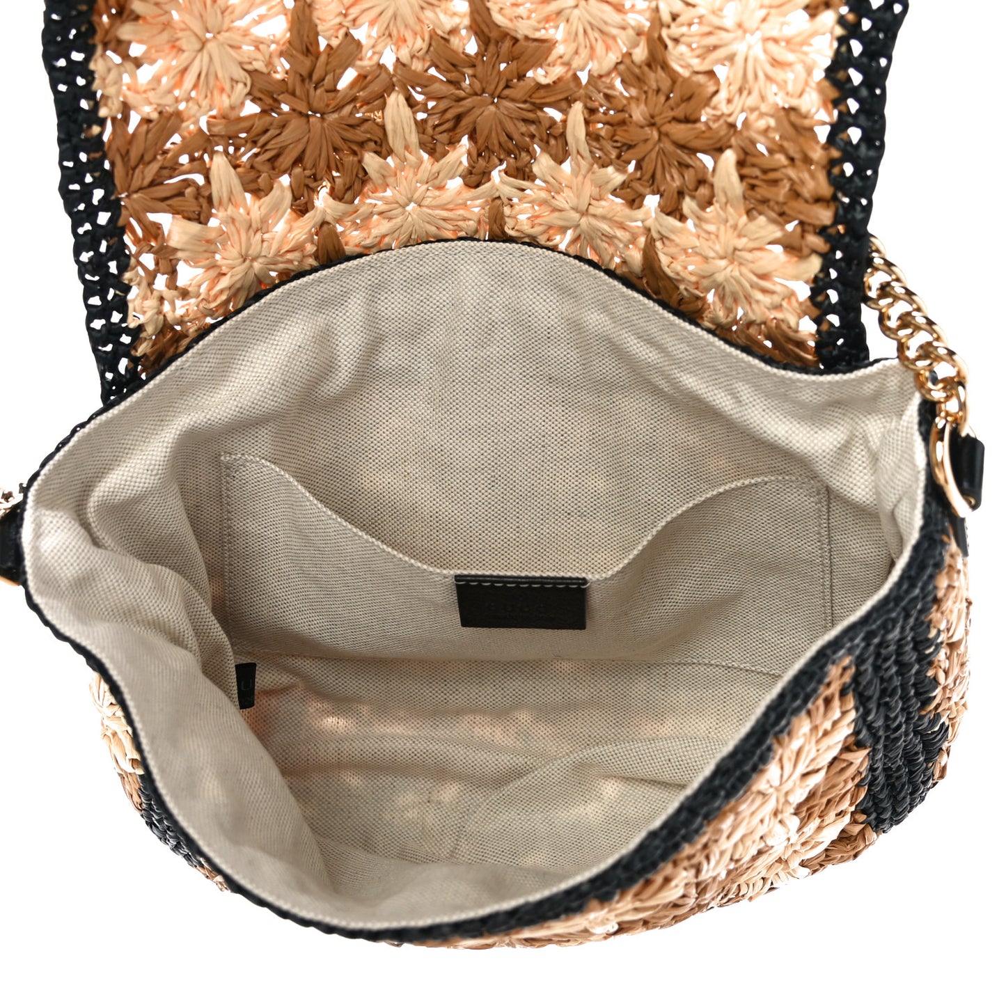 Raffia Azalea Calfskin Crochet Flower Small GG Marmont Shoulder Bag Natural Ecru Black