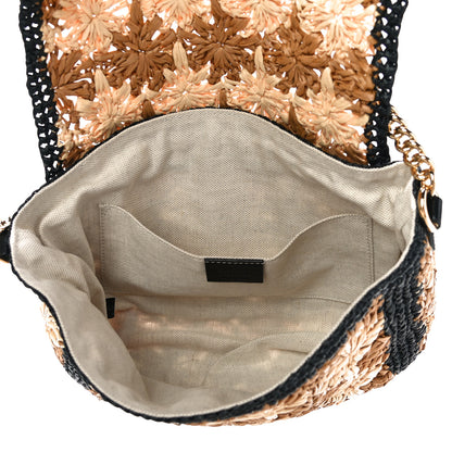 Gucci Raffia Azalea Calfskin Crochet Flower Small GG Marmont Shoulder Bag Natural Ecru Black 5 of 9