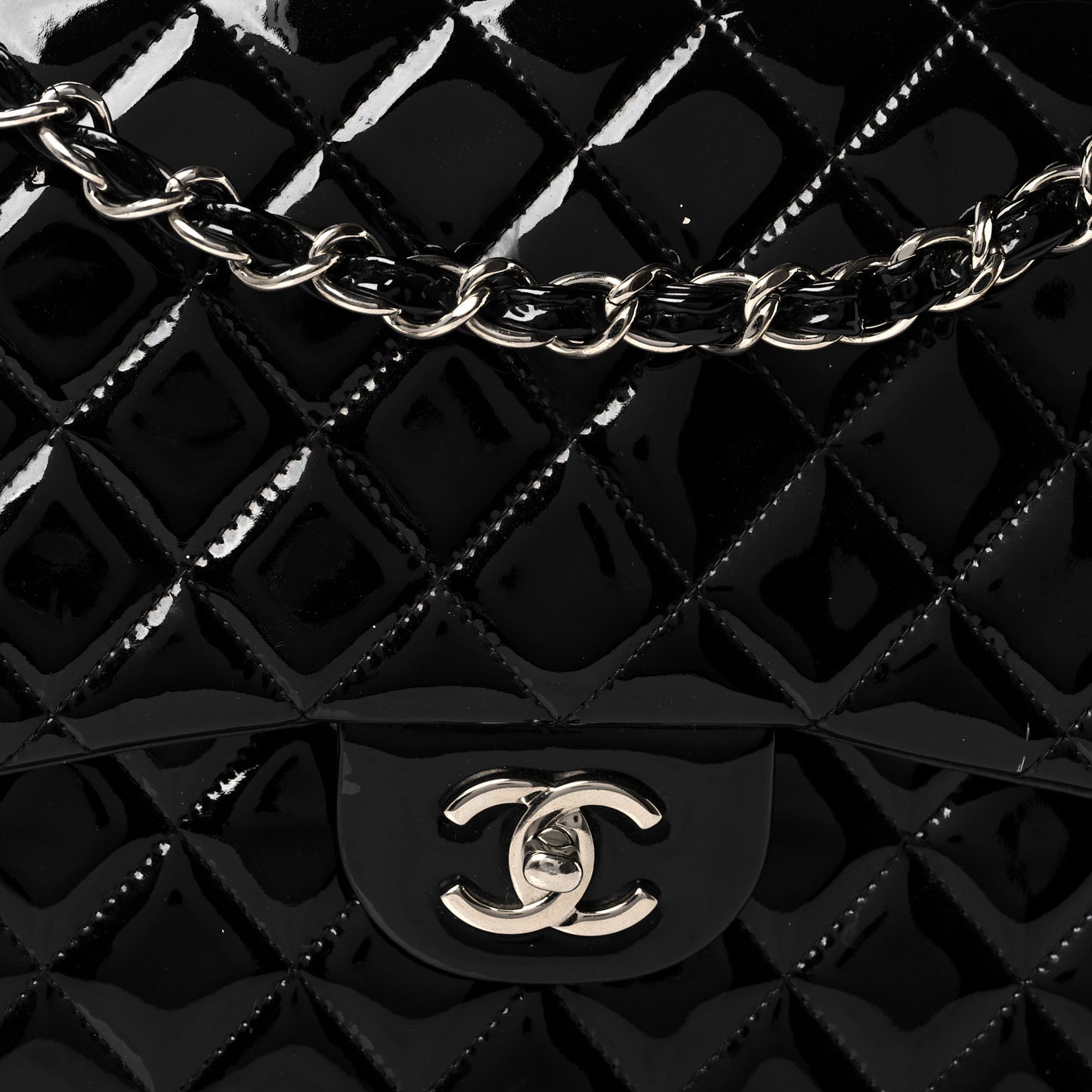 Patent Quilted Jumbo Double Flap Black