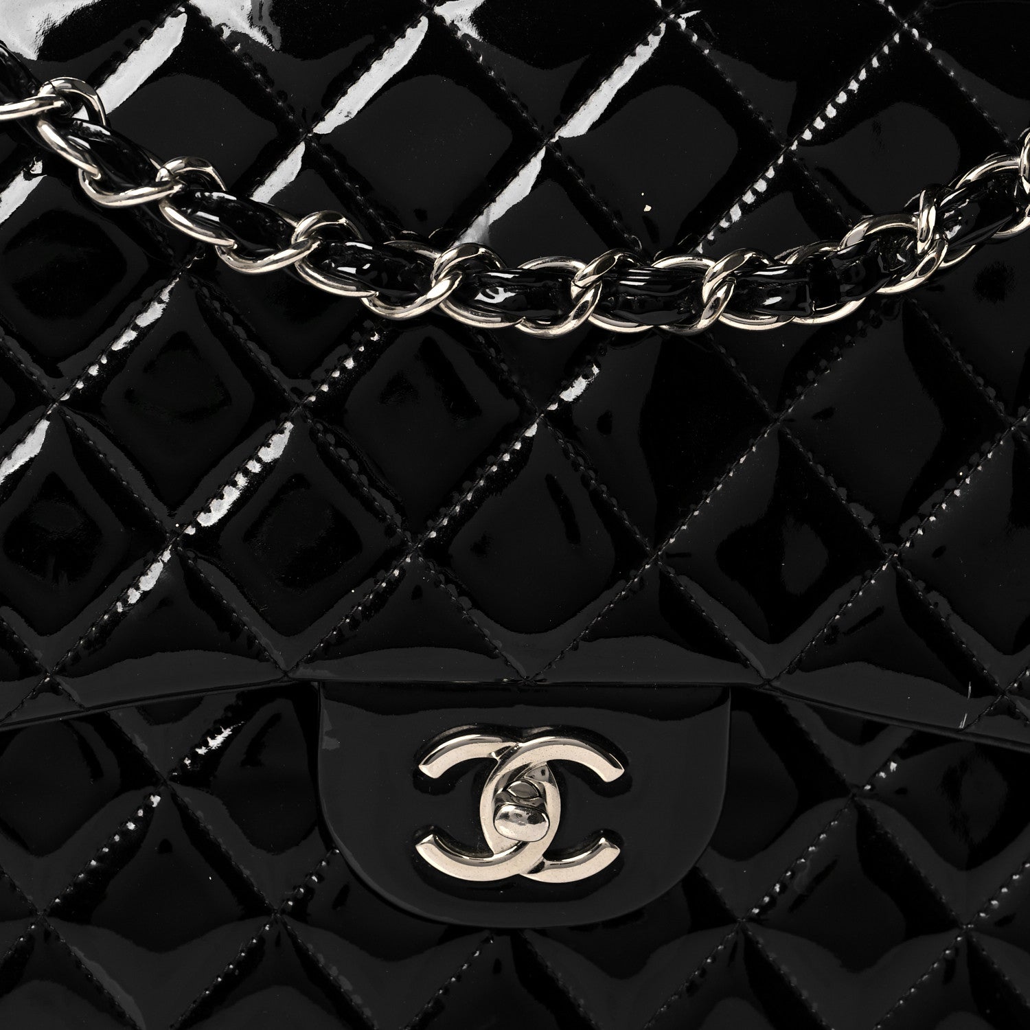 Chanel Patent Quilted Jumbo Double Flap Black 8 of 11