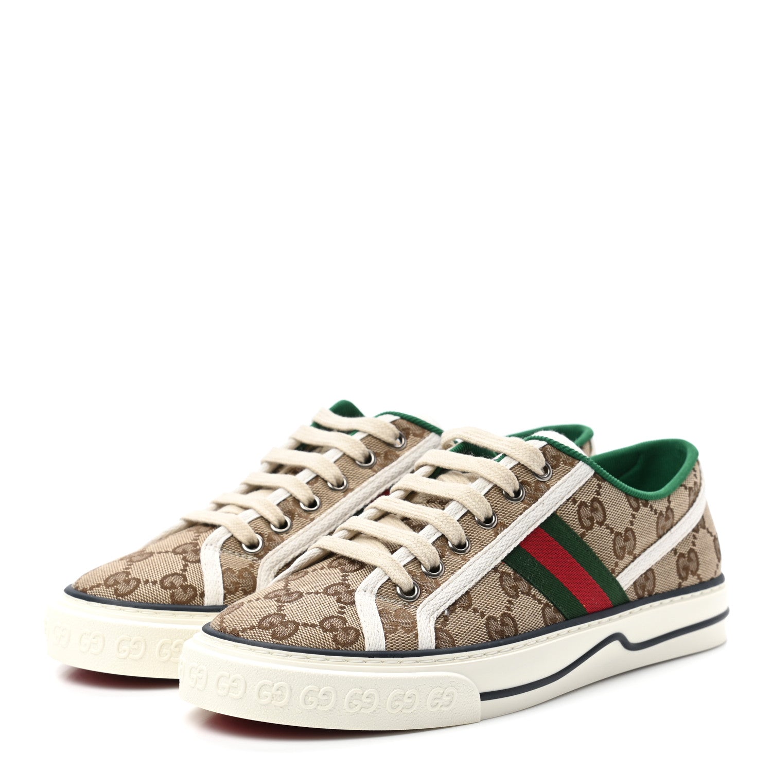 Gucci GG Monogram Web Womens 1977 Tennis Sneakers 38 Beige Ebony Mystic White 3 of 7