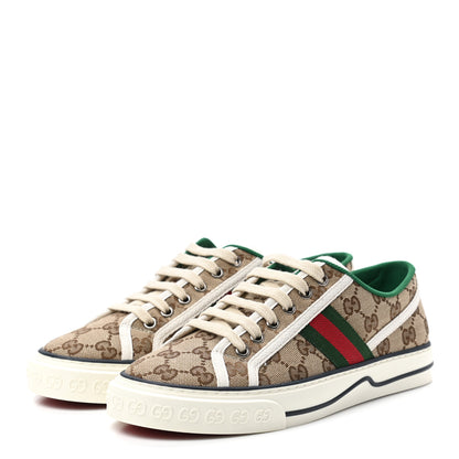 Gucci GG Monogram Web Womens 1977 Tennis Sneakers 38 Beige Ebony Mystic White 3 of 7