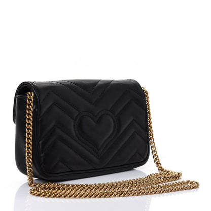 Gucci Calfskin Matelasse Super Mini GG Marmont Shoulder Bag Black 2 of 4