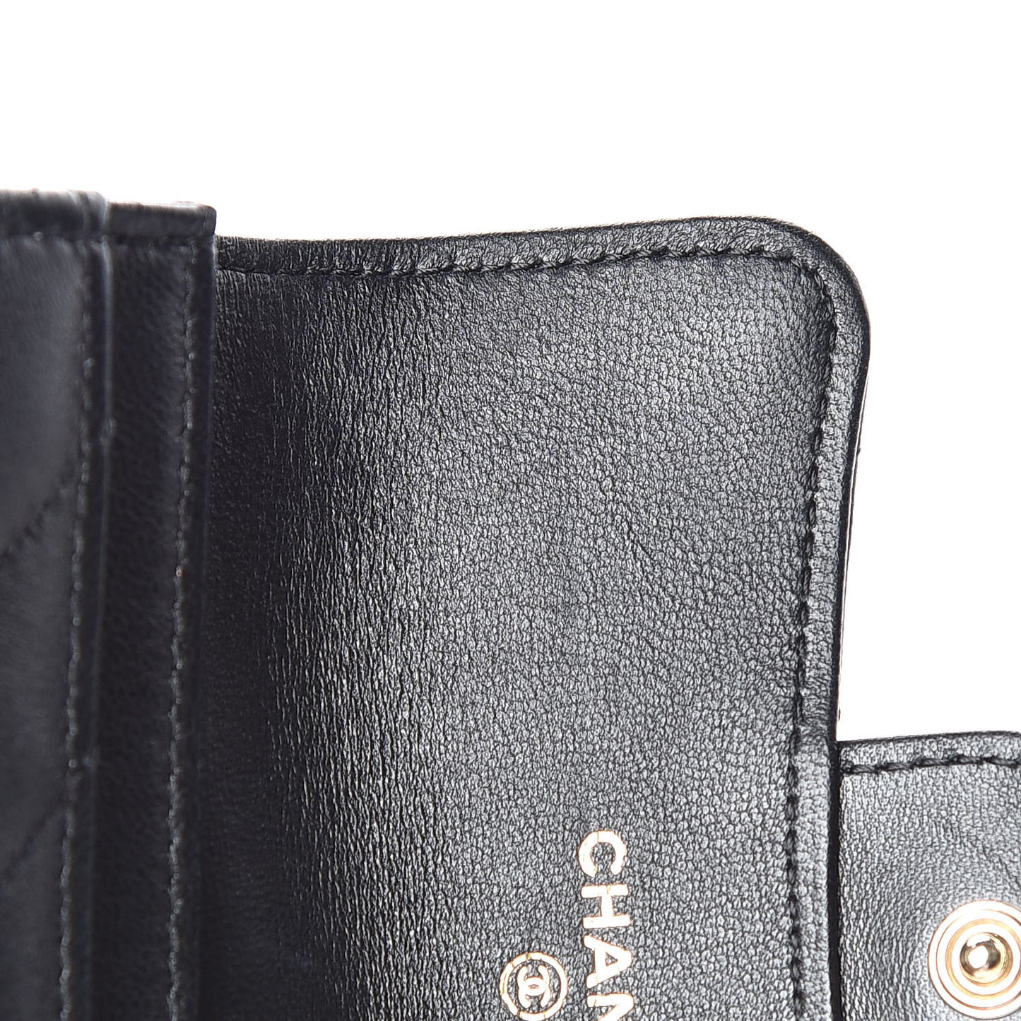 Lambskin Chevron Quilted Flap Card Holder Black