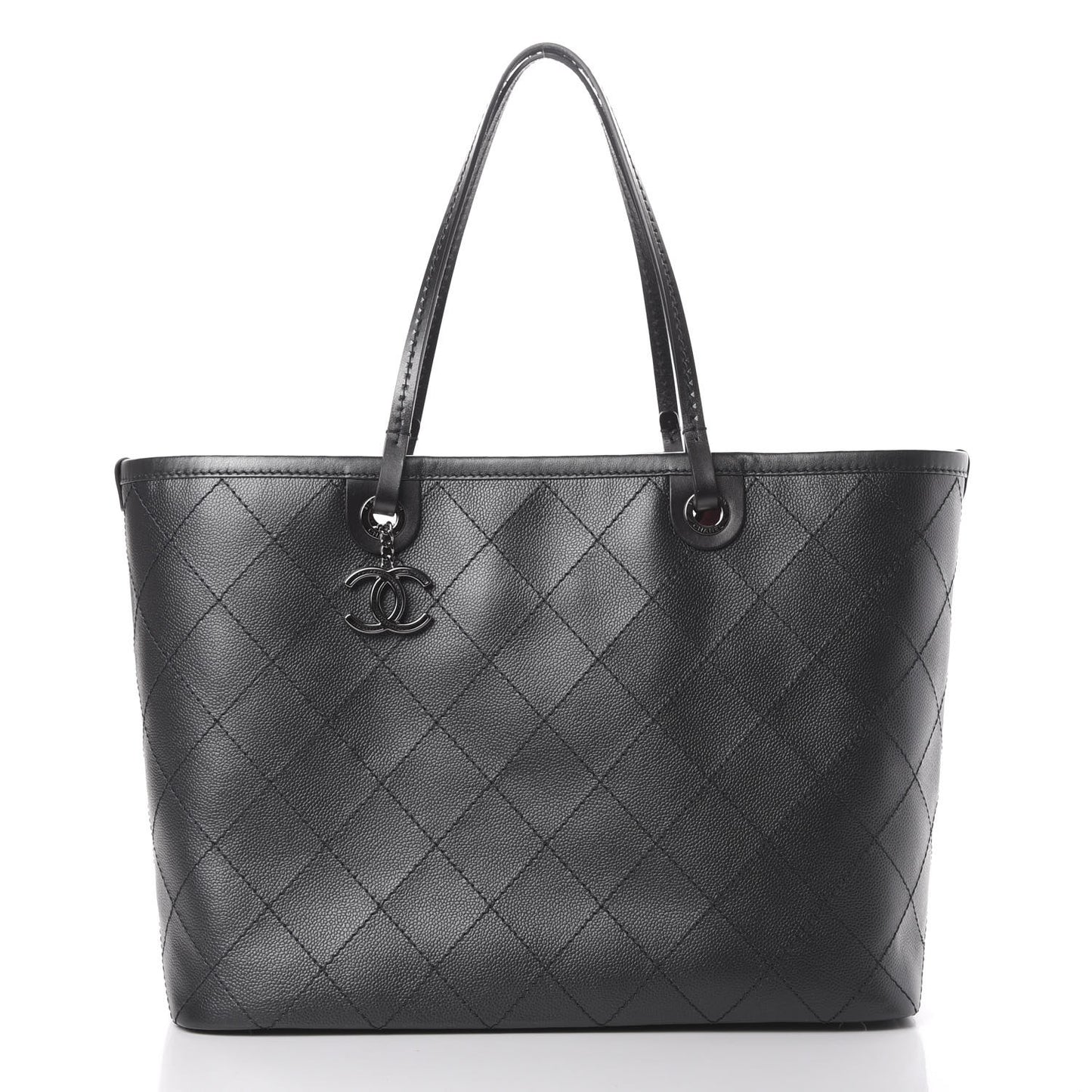 Grained Calfskin Large Shopping Fever Tote Black