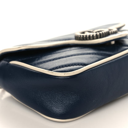 Gucci Vintage Effect Calfskin Matelasse Diagonal Super Mini Torchon GG Marmont Shoulder Bag Blue Agata Mystic White 8 of 13