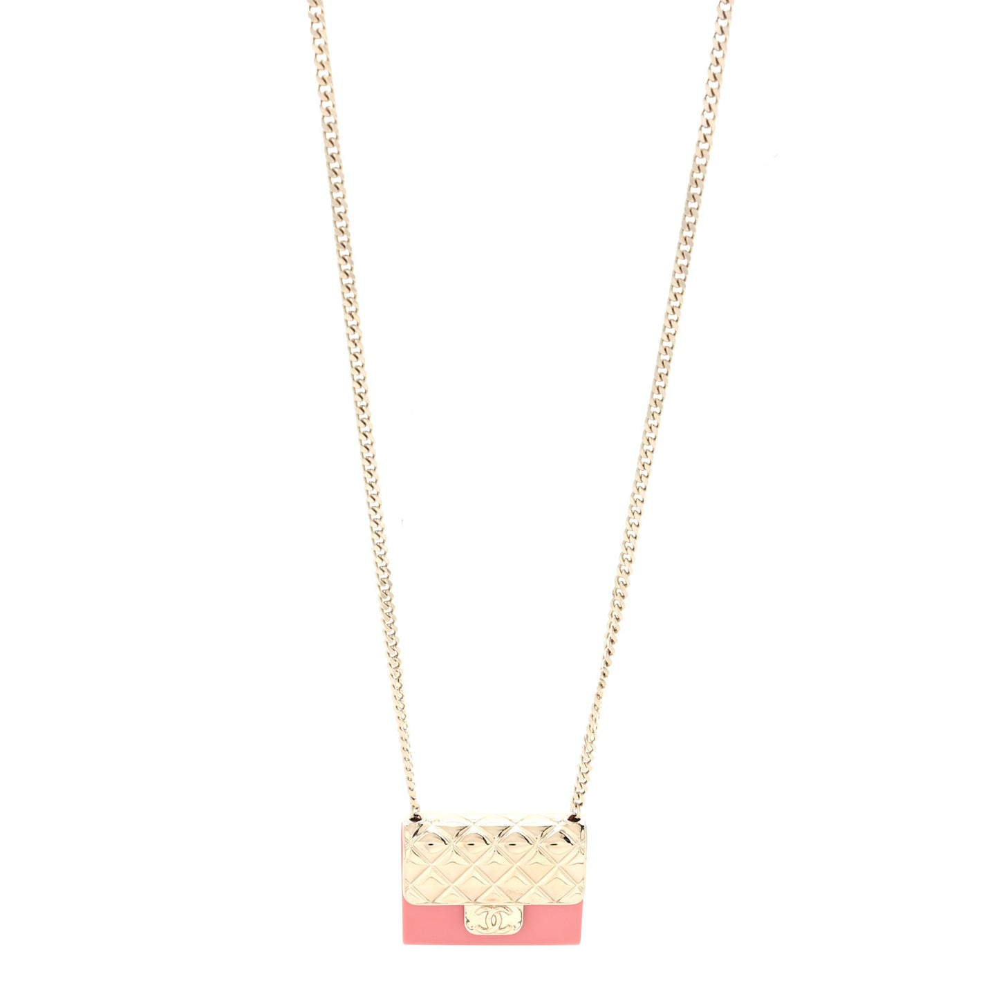 Metal Resin Lambskin Flap Bag Long Necklace Gold Red