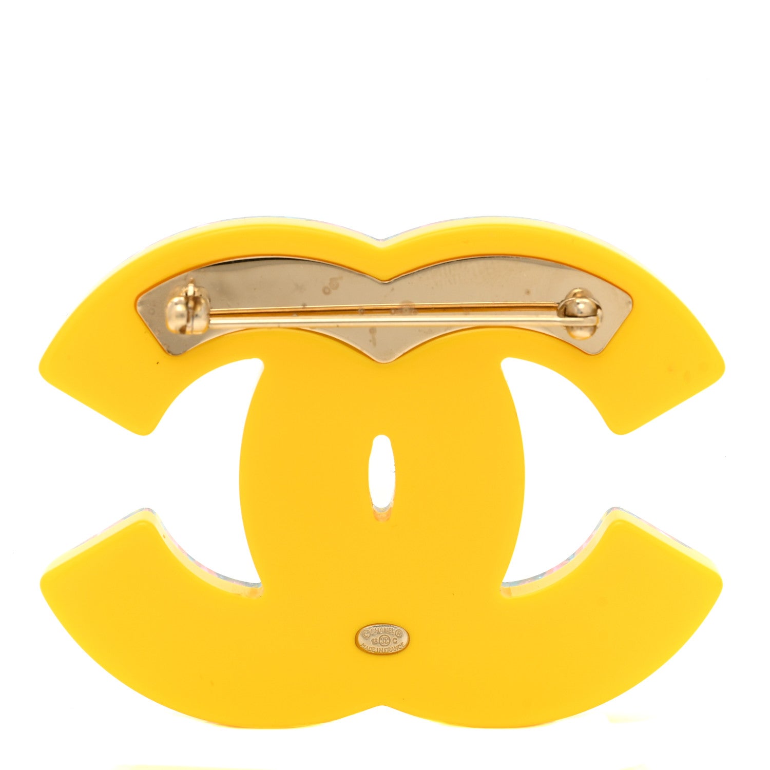 Chanel Resin Glitter Crystal CC Brooch Yellow Blue 3 of 4