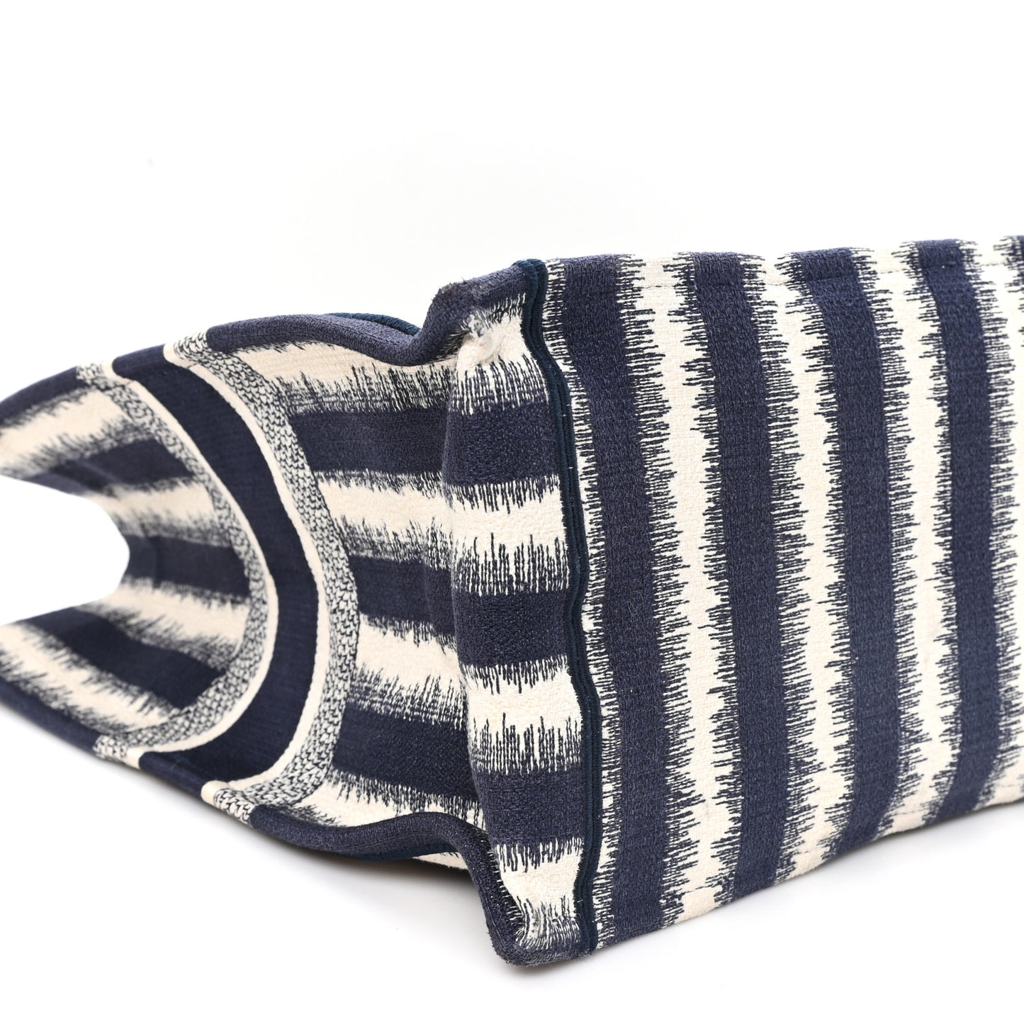 Canvas Embroidered Large Striped Book Tote Navy