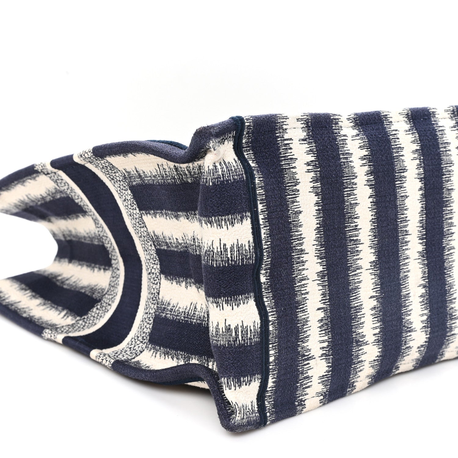 Christian Dior Canvas Embroidered Large Striped Book Tote Navy 9 of 11