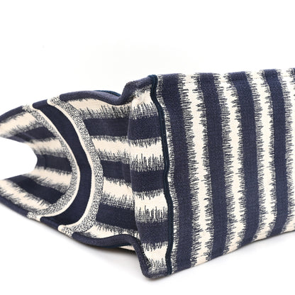 Christian Dior Canvas Embroidered Large Striped Book Tote Navy 9 of 11