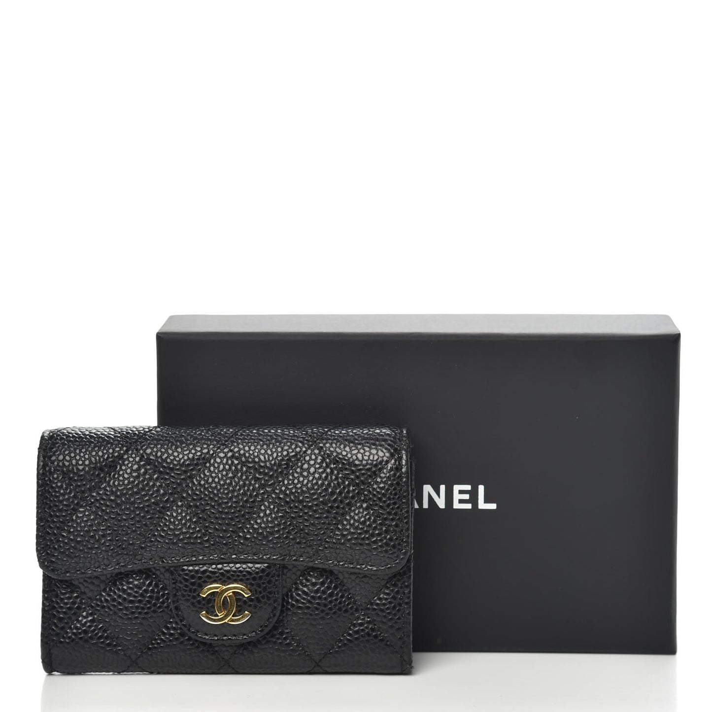 Caviar Quilted Flap Card Holder Black
