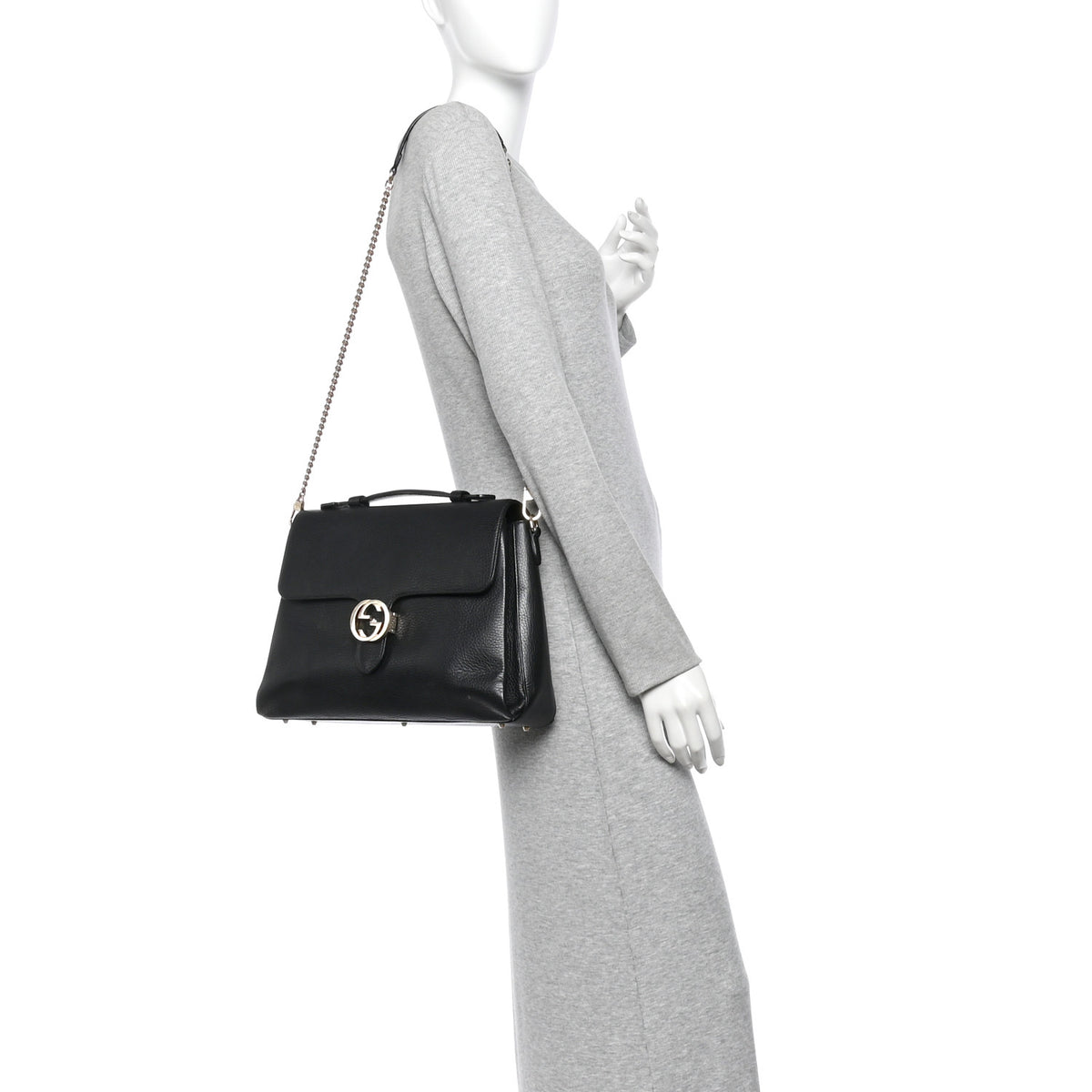 Gucci Dollar Calfskin Medium Interlocking G Top Handle Shoulder Bag Black 2 of 10