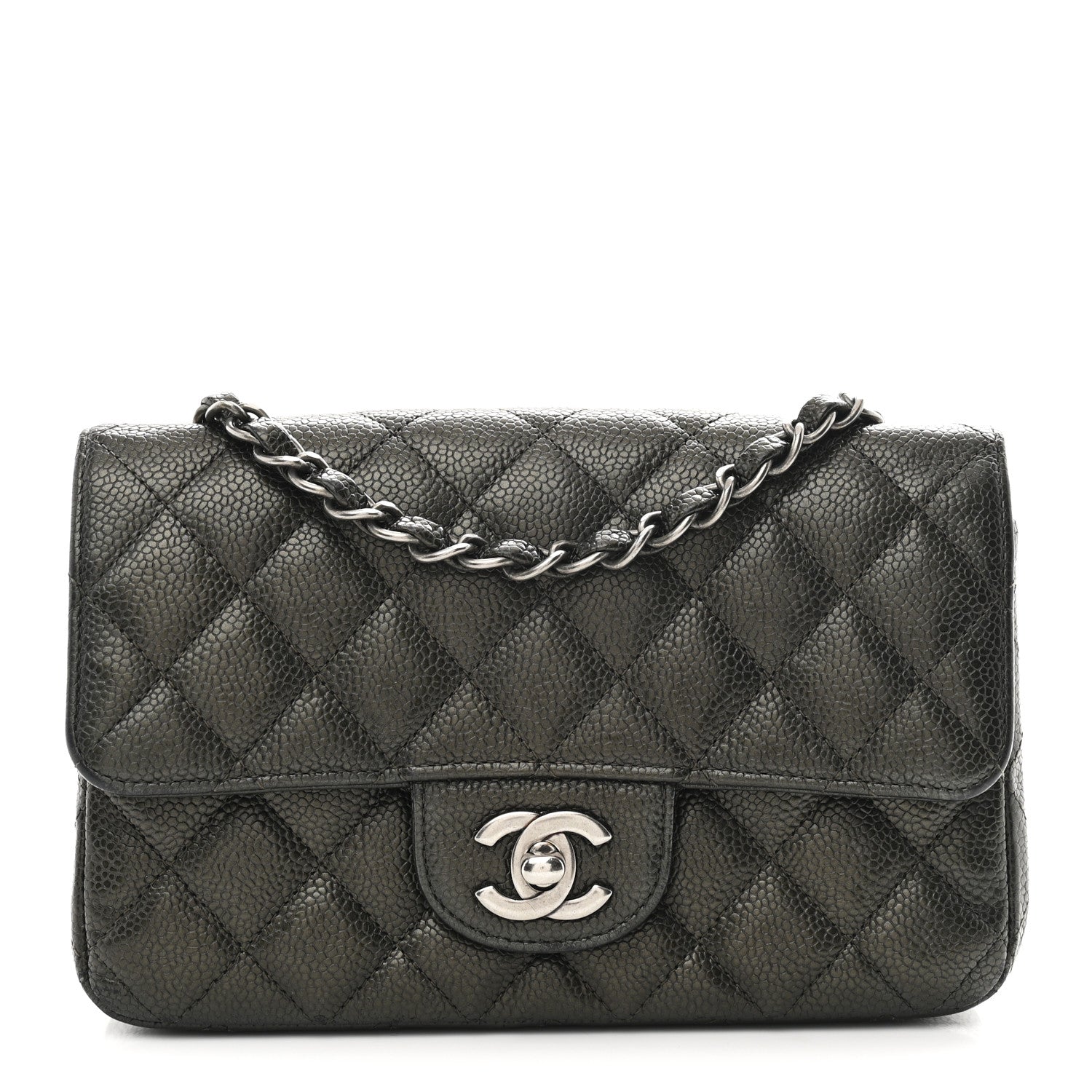 Chanel Metallic Caviar Quilted Mini Rectangular Flap Dark Grey 1 of 11