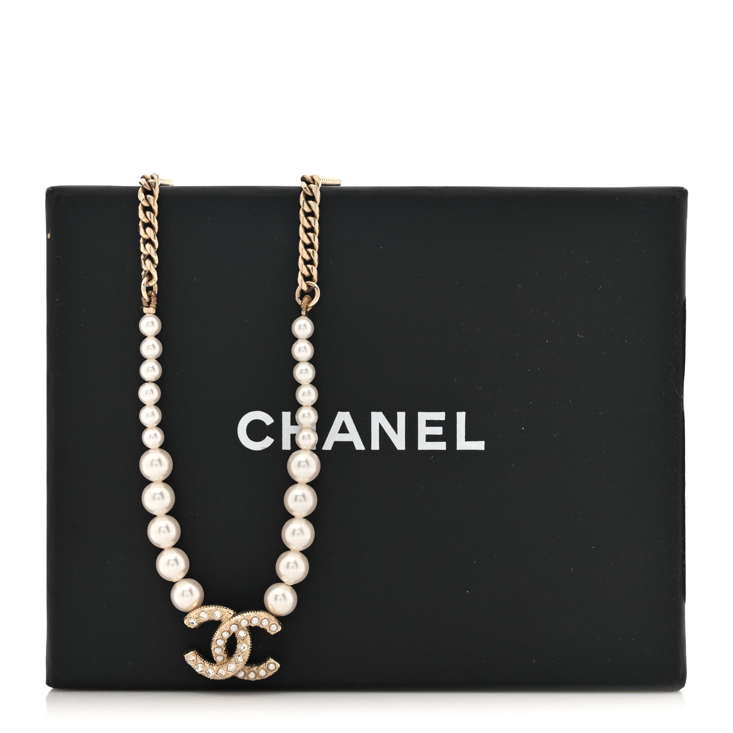 Chanel Graduated Pearl Crystal CC Short Necklace Gold 5 of 5
