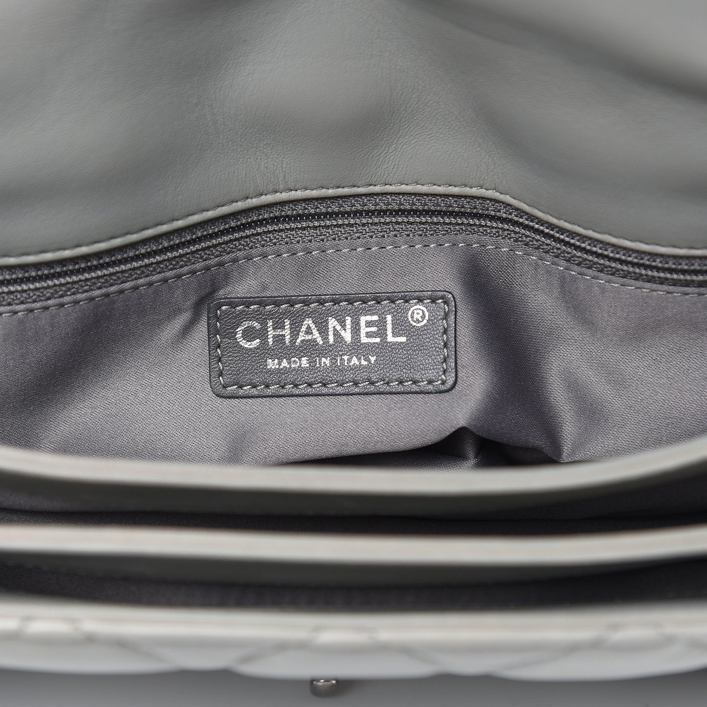Lambskin Quilted Large 3 Flap Bag Grey