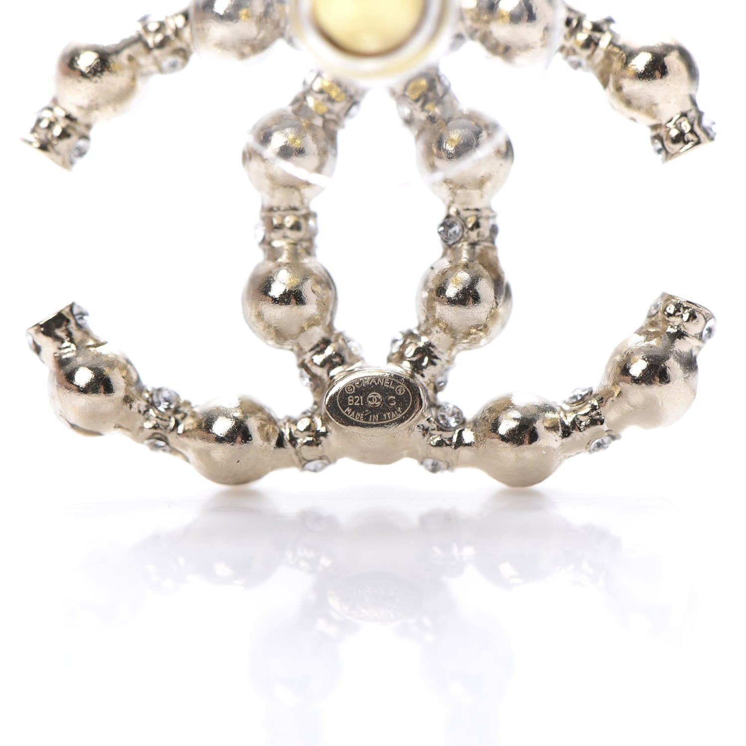 Chanel Pearl Crystal Nefertiti CC Earrings Gold 8 of 10