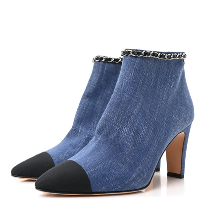 Chanel Denim Grosgrain Cap Toe Short Boots 38 Blue 4 of 10