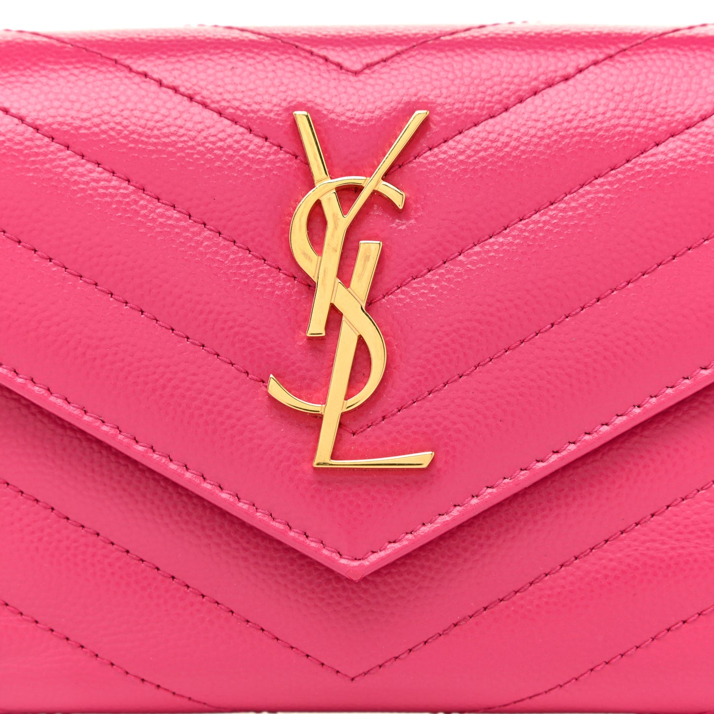 Grain De Poudre Matelasse Chevron Monogram Compact Tri Fold Wallet Fuschia