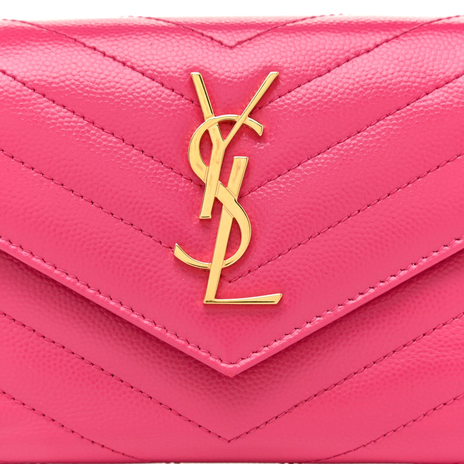 Saint Laurent Grain De Poudre Matelasse Chevron Monogram Compact Tri Fold Wallet Fuschia 7 of 13