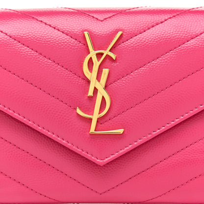 Saint Laurent Grain De Poudre Matelasse Chevron Monogram Compact Tri Fold Wallet Fuschia 7 of 13