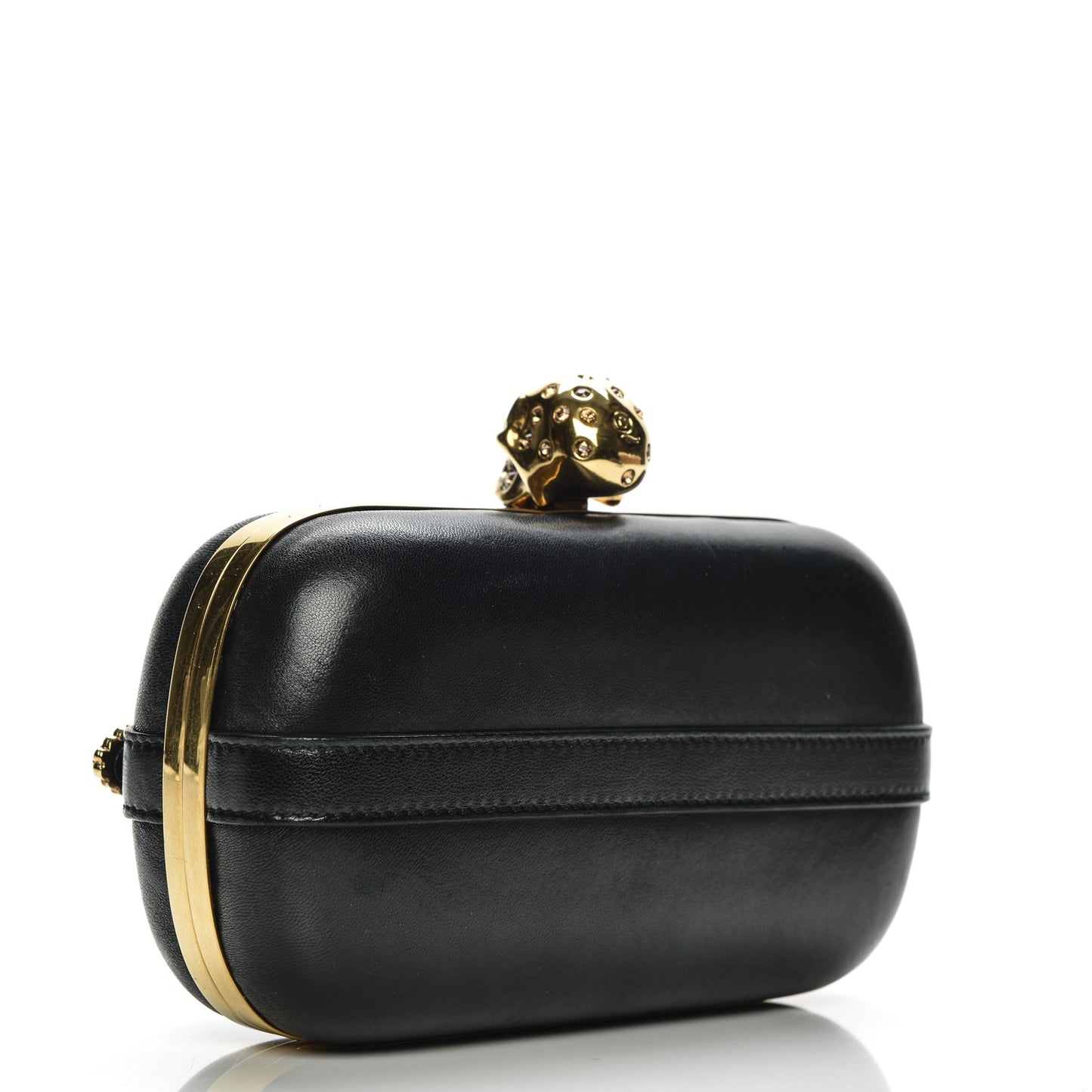 Nappa Buckle Skull Box Clutch Black